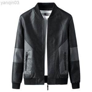 Spring Autumn Men Pu Leather Jackets Windbreaker Motorcykel Casual Patchwork Faux Outfit Plus Size L220801