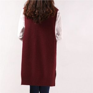 Women Sweater Spring Autumn New Korean Women's Vneck Knit Long Ashaped Pocket Vest Pullover Sleeveless 200924