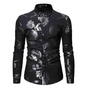 Mens Nightclub Prom Camicie Hipster Rose stampa floreale Slim Fit Button Down Party Dress Camicia Uomo Wedding Tuxedo Shirt Uomo Chemise L220704