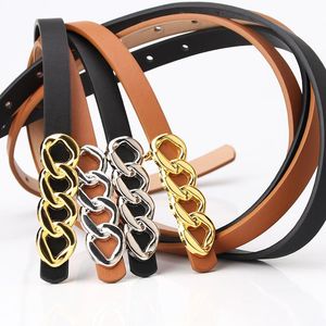 Belts Fashion Gold Silver Metal Buckle Women Chain Leather Thin Belt For Dress Shirts Female Ladies Girls BeltsBelts