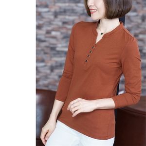 The new autumn outfit spring render ms long sleeved v neck shirt T shirt unlined upper garment dress collar shirt LJ200815