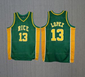 Пользовательский Felipe Lopez #13 Rice High School Basketball Jersey Mens Mens сшита зеленым.