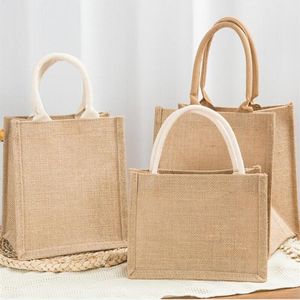 Reusable Burlap Tote Bags Women Jute Beach Shopping Grocery Bag with Handle for Bridesmaid Wedding Party