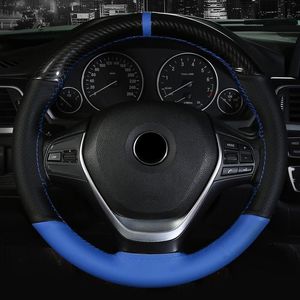 Steering Wheel Covers 38CM 15 Inch Carbon Fiber Leather Cover with Needle and Thread Hand-ed Auto Parts