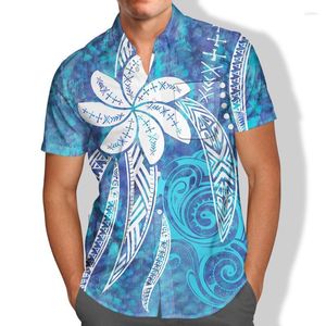 Men's Dress Shirts Pocket Short Sleeve Shirt Men Blue 2022 Polynesian Wear Hawaiian Mens Polyester Tattoo Autumn Streetwear Clothing