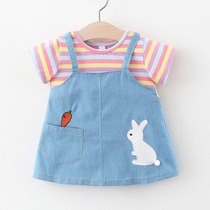 Girl's Dresses Born Summer Clothes Little Girls Clothing Cartoon Cute Stripe Cotton Denim Short Sleeve Baby Toddler Dress 2009-1Girl's