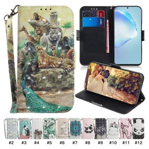 Brieftaschen-Handyhüllen für Samsung Galaxy S22 S21 S20 Note20 Ultra Note10 Plus – 3D bunte Malerei PU-Leder Dual-Kartensteckplätze Flip Kickstand Cover Case