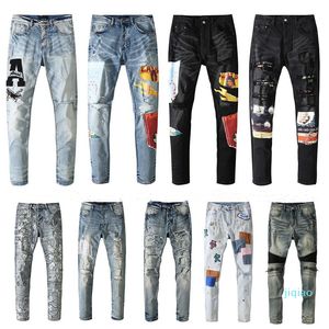 2022 new fashion Mens denim jeans trend brand casual printed trousers thin for men women in Europe and America fashion slim pants teenagers