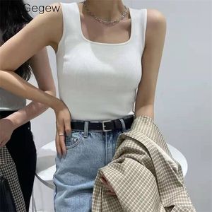 chic basic U-NECK Summer knit tank top Women sexy sleeveless t-shirt female casual solid vest 220318