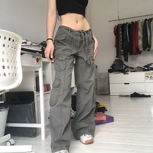 Retro gray overalls jeans women's fashion new style women's trousers sexy High waist loose casual trousers vintage streetwear