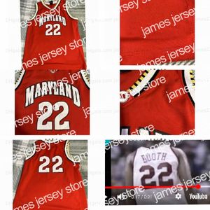 Nieuwe vintage Maryland 22# Basketball jersey allemaal genaaide rode topkwaliteit