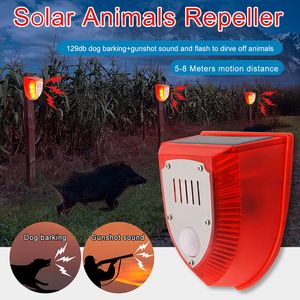Luzes de alarme de segurança solar 129dB sons de tiro para cachorro Barking Sound Light Strobe Warning Lamp for Outdoor Farm Barn Courtyard