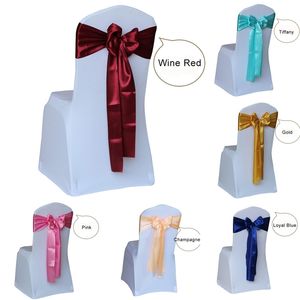 50pcs/lot Red/Gold/Blue 14 Color Wedding Chair Cover Sash Satin Fabric Tie Bow Band Band Band Decoration El Party Supplies 220514