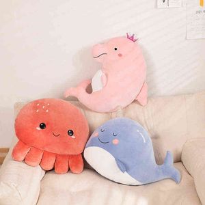 CM Cartoon Octopus Dolphin Dolphin Plush Toys Kawaii Water Animals Plushie poduszka wypełniona sofa Sofa Poduszka Dekor Home Prezent J220704