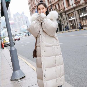 Kvinnor Down Parkas Plus Size Women Jacket Cotton 2022 Vinterrockar Super Long Loose Hooded Päls krage Tjockna Snow Coat1 Stra22