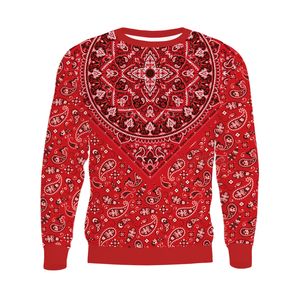 Outono/inverno novo 3d bandana vermelha Paisley impressão capuz Europeu e American Men Sweater Loose Pullover 009