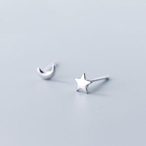 Stud MloveAcc 100% 925 Sterling Silver Star Moon Earrings For Women Small Cute Fashion Jewelry BrincosStud
