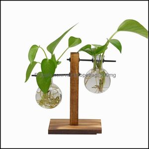 花瓶の家の装飾ガーデンテラリウム水耕栽培植物ビンテージフラワーポット透明な花瓶木製フレームガラス卓上植物盆栽