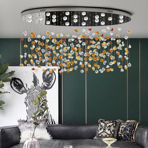 Lampadario di cristallo ovale in pietra Lampada rettangolare a led per cucina Sala da pranzo Lampada moderna Decorazioni per la casa di lusso Illuminazione per interni