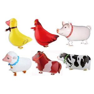 Party Decoration 6pcs Walking Animal Balloons Födelsedagar Farm Balloon Pony Duck Rooster Cow Pig Sheep Ballons BBQ Suppliesparty