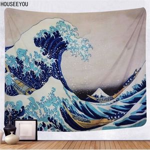 Wandteppich Wandbehang Große Welle Kanagawa Bedruckte Decke Wandteppiche Boho Tagesdecke Yogamatte Strand Y200324