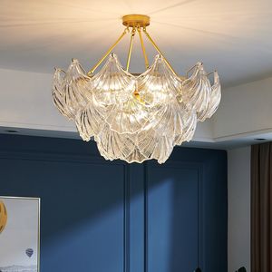 Lampadario a soffitto di lusso in stile italiano Lampadario a conchiglia di lusso Soggiorno Atmosferico Lampada a LED in vetro atmosferico