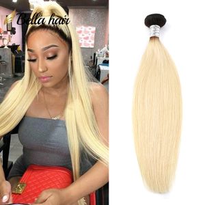 1b/613 Blondes Haar, seidig, glatt, zweifarbig, dunkle Wurzeln, Honig, gewellt, gewellt, Ombre, reines Remy-Haar, 11A