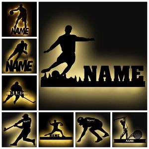 Lampada da parete a LED USB sportiva personalizzata Nome personalizzato Pallacanestro Calcio Hockey Softball Baseball Luce notturna per la decorazione della camera dei bambini 220623