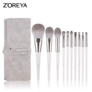 Zoreya Silver 10-14pcs Makeup Brushes Set Cosmetics Eye Shadow Brush Blending Blush Lip Powder Highlighter Make Up Borstes Tools 220623