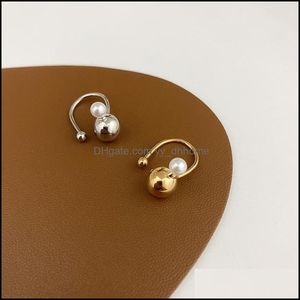 Clip-on-Ohrringe mit Schraubverschluss, Schmuck, trendige Mode, Vintage-Gold, Silberfarbe, Metallkugel, Perlenohrring, gefälschter Pier, DHYC8