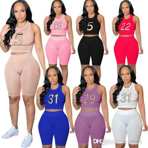 Summer Women Two Piece Pants Outfits Designer Digital Patterns(5/19/22/29/31) Tracksuits Sexy Vest Tank Top Shorts Sports Suits