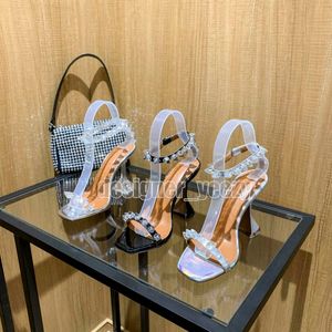 Amina Muaddi Sandals Transparante Crystal Spool High Heel Slippers Dames Zomerstijl Fashion Wine Glass Toe Hoge kwaliteit met doos