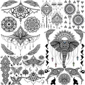 NXY Temporary Tattoo Black Mandala Flower s Sticker for Women Sexy Fake Jewelry Chains Tatoos Washable Henna Ganesha Pendants 0330