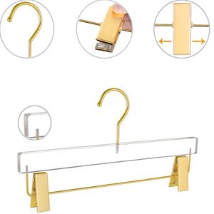 Acrílico ouro clipe dupla fileira adulto calça pendurado cremalheira de roupas transparentes hanger hh0021