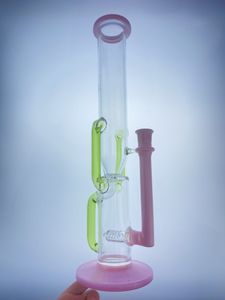 Smoking Pipes recycle bong 16 inch 14mm joint with solid pink and green high quantity custom