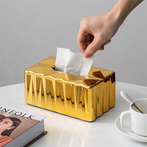 Creative gold Napkin holder tissue box es case Art Craft Home Decor el Desktop Ornament 220628