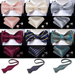 Bow Ties Erkekler Kravat Kendinden İpek Kelebek Moda Düğün Partisi Kırmızı Pembe Mavi Çizgili Paisley Bowknot Seti Hanky ​​Cufflink Dibangubow Enek22