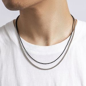 Simple Small Beads Chain Necklace Men Trendy Black Silver Color Layered Choker Necklace Fashion Jewelry Collar on Neck