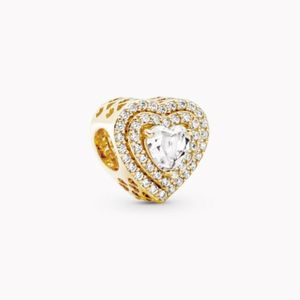 14k Gold Sparkling Leveled Hearts Charm 925 Silver Pandora Charms for Bracelets DIY Jewelry Making kits Loose Beads Silver wholesale 759517C01