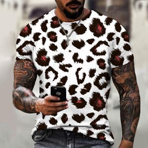 Erkek Tişörtleri Yaz Erkek Leopar Baskı Sıradan T-Shirt 3D Snow Harajuku Moda Baskı T-Shirtmen