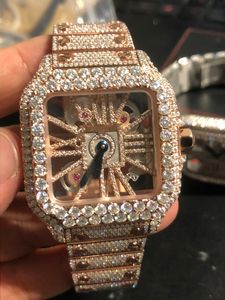 Projektant Diamond Watches Nowy szkielet srebrny moissanite diamenty obserwowanie przepustki test kwarcowy ruch najwyższej jakości luksusowe pełne lodowane szafir z pudełkiem