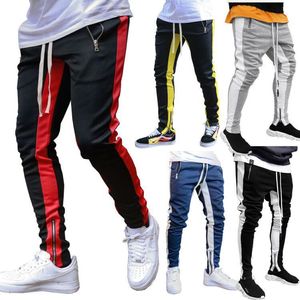 mens loose big polyester autumn winter corset pants Colorblock Striped Casual sport Pant Sports Pants Men's Belt European Size M-XXL