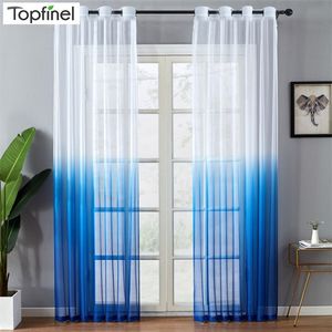 Cortina Gradiente Azul Tule para Sala de Estar Cortinas Transparentes para Quarto Cozinha Fios Tule Painéis Cinza Vermelho Roxo Casamento Teto 220701