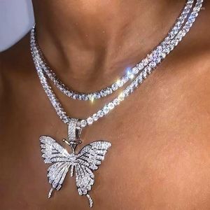 Colares pendentes strass brilhante Big 3D Butterfly Cubic Colar Chain Bling Cristal Cheker Jóia de Jóia de Jóia Godl22