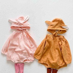 Spring Kids Boy Girl Long Sleeve Rompers + Hat Autumn Spädbarn Baby Boys Girl Newborn Rompers kläder Baby Boy Girl Rompers G220510