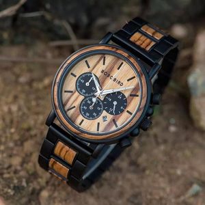 Wristwatches BOBO BIRD Wooden Watch Men 2022 Metal Luxury Fashion Quartz Wristwatch Chronograph Date Display Custom Timepiece Box