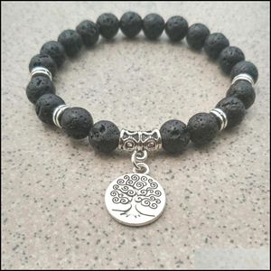 Braccialetti con fili di perline Gioielli Pietra lavica nera Perla turchese Bracciale con albero della vita Olio essenziale per diffusore per donna Uomo Drop Delive