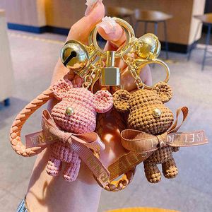 Cute Resin Simulation Wool Bear Keychain Animal Keyring Men and Women Couple Bag Pendant Car Key Ring Chain Accessories Gift G220421