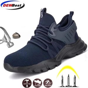 DEWBEST Mens Safety Shoes Steel Toe WorkSafety Boots Plus Size Men Security Puncture Proof Boots Work Breathable Sneakers 210315