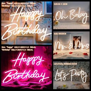 10 Styles led Happy Birthday Led Flex Transparent Acrylic Oh Baby Neon Light Sign Wedding Party Decoration 220615